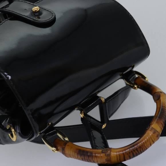 GUCCI Bamboo Backpack Patent leather Black 003 2058 0030 Auth ep4556 - Picture 6 of 16